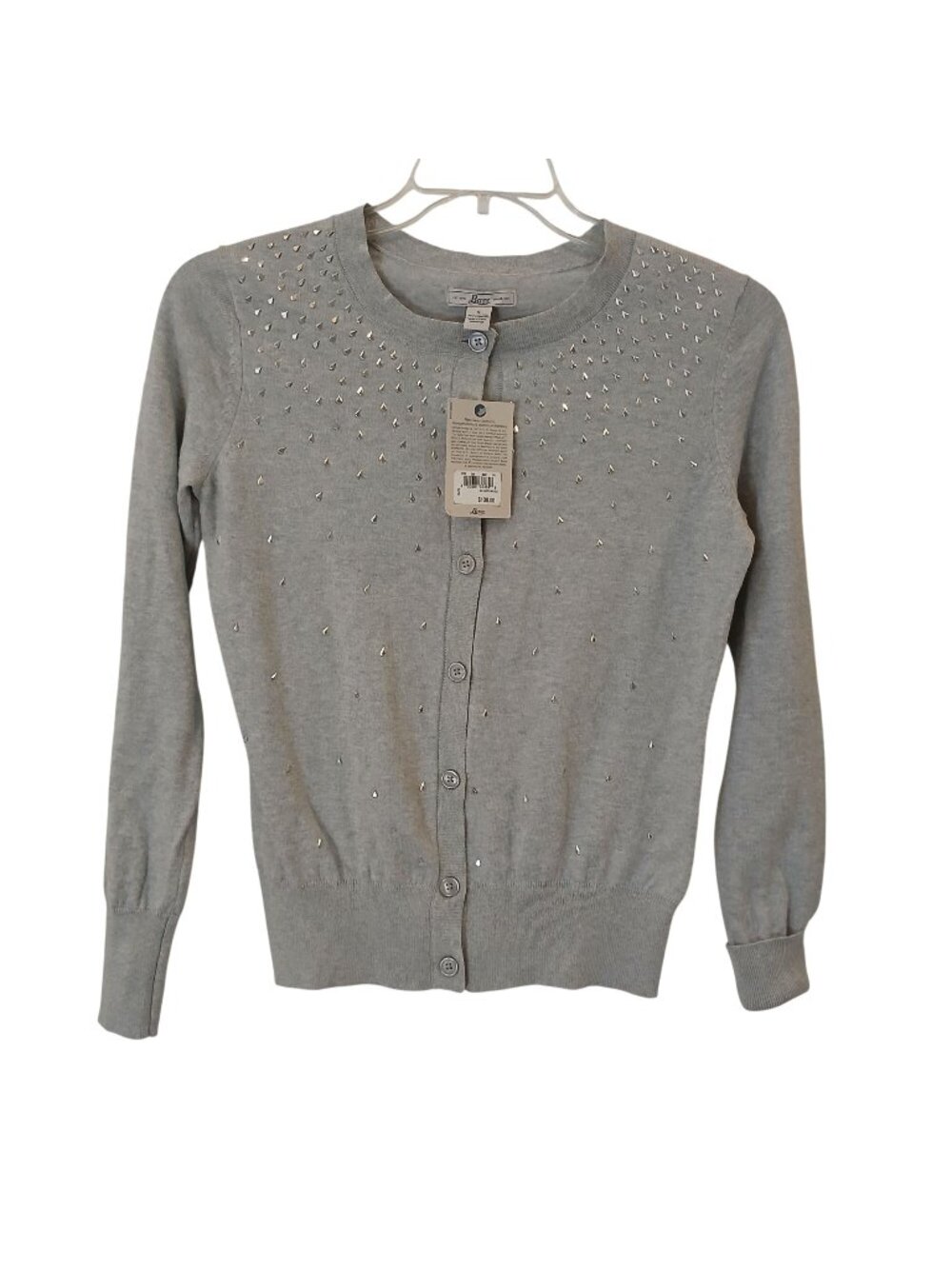 G.H. Bass & Co. Womens Small Gray Studded Cotton Cashmere Cardigan Sweater #D-20
